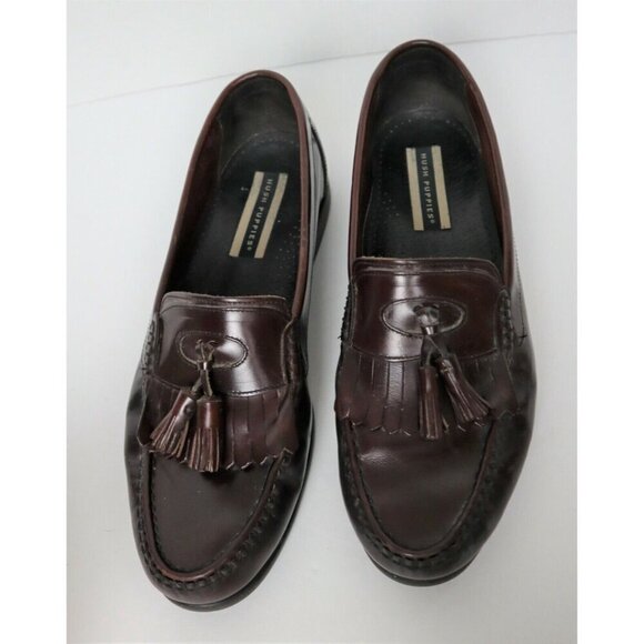 MEN'S BURGUNDY RED LEATHER LOAFER W/ TASSELS HUSH PUPPIES - SIZE 8M - Picture 2 of 9